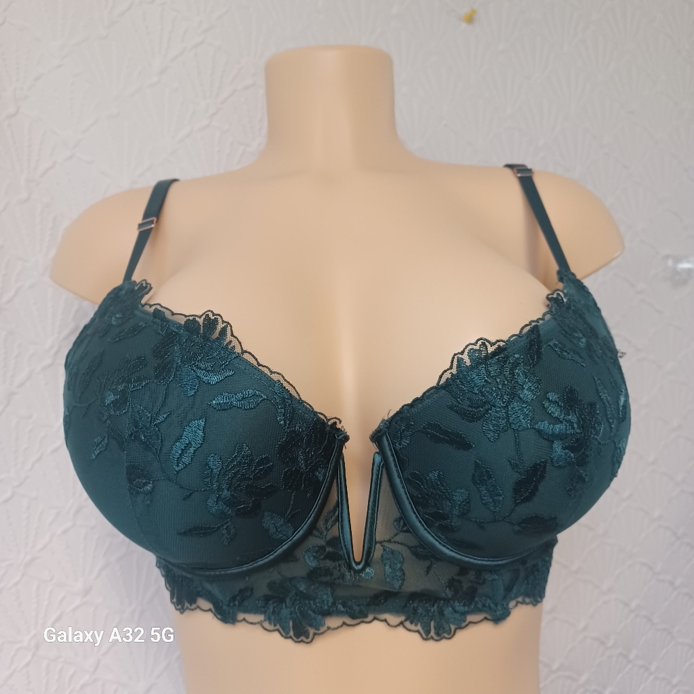Marilyn Monroe Teal Lace Longline Push-Up Bra - Picture 3 of 7